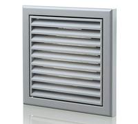 Griglia di ventilazione esterna fissa in plastica grigia da 100 mm (dimensioni esterne 155 x 155 mm), per ventilazione dell'aria esterna o interna, per sistemi di canalizzazione con zanzariera