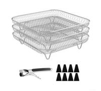 Griglia Disidratatore 3 Strati Acciaio per Friggitrice ad, Ripiano Sovrapponibile Pieghevole con 8 Piedini in Silicone, Accessorio Cottura Carne Frutta Verdura 20.7x20.7cm(/)