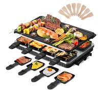 Griglia Elettrica 6 8 Persone 2 in 1 Raclette Grill da Tavolo Rivestimento Antiaderente Piastra Reversibile Griglia Elettrica per Raclette Senza Fumo con 8 Mini Teglie e 8 Raschietti 1300W