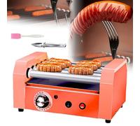 Griglia elettrica per hot dog con controllo della temperatura, rullo in acciaio inox, coppa dell'olio estraibile e rotazione a 360 gradi per uso domestico
