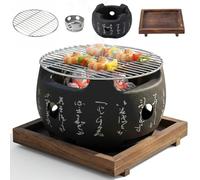Griglia giapponese, padella da campeggio rotonda Griglia Yakitori piccola con rete e base Barbecue da interno portatile per Yakiniku, Yakitori, Robata,