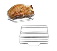 Griglia in acciaio inox regolabile per tacchino e pollo, forma a V per raccogliere succhi, adatta per grandi arrosti in forno o barbecue, 7 posizioni regolabili, costruzione robusta per carichi