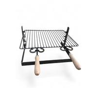 Griglia in ferro regolabile su più altezze, bistecchiera con manici in legno, per barbecue e camino per carne pesce verdure (40x36 cm)