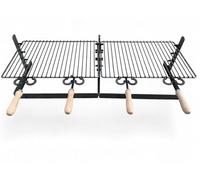 Griglia in ferro regolabile su più altezze, bistecchiera con manici in legno, per barbecue e camino per carne pesce verdure (80x36 cm)