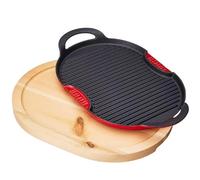 Griglia in Ghisa Ovale 36x26 cm con Vassoio in Legno Aeternum