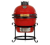 Griglia Kamado BBQ-Toro a carbonella Haiiro Ø 32 cm con termometro, manico in legno | Rosso | Griglia Kamado in ceramica, mini griglia a carbonella