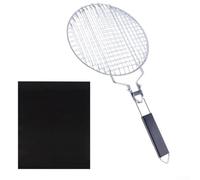 Griglia per barbecue con manico in legno per tornitore, in acciaio inox per sostenere un riscaldamento uniforme e una manipolazione sicura di carne e verdura sulla griglia