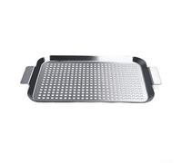 Griglia per barbecue in acciaio inox, rete portatile per verdure, gamberetti, pesce, utensile da cucina all'aperto (42,5 x 25,6 x 2 cm)
