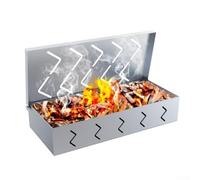 Griglia per barbecue realizzata in acciaio inossidabile con coperchio ribaltabile a 90 gradi che offre una migliore ventilazione e un comodo accesso ai trucioli di fumo