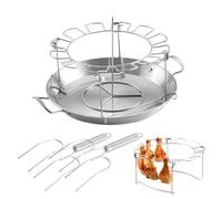 Griglia per cosce di pollo, griglia per cosce di pollo, supporto rotondo per cosce di pollo in acciaio inox, 12 slot, supporto antiaderente, accessorio per barbecue con vaschetta di raccolta per