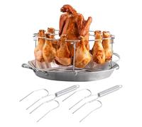 Griglia per coscia di pollo - Griglia in acciaio inox per cosce di pollo | 12 slot supporto per bacchette antiaderente accessori per barbecue con vaschetta antigoccia per picnic