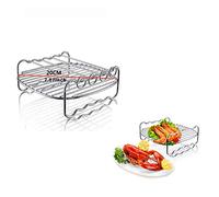 Griglia per friggitrice ad aria a doppio strato, accessori multiuso per friggitrice ad aria con 4 spiedini, in acciaio inox, compatibile con friggitrice Go Wise/Phillips (φ20 cm rotonda)