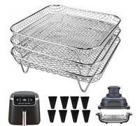 Griglia per friggitrice ad aria da 7 pollici compatibile con Ninja Crispi/Ninja Pro 5QT/Cosori 5QT/Chefman 5-6QT/ Instant Pot 4Qt Vortex friggitrice ad aria e altro, 3 cestini impilabili in acciaio