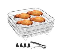 Griglia per friggitrice ad aria, multi-livello, a 3 strati, versatile, rotonda, compatibile con RAK, disidratatore rettangolare in acciaio, adatto per cucinare, grigliare e disidratare