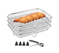 Griglia per friggitrice ad aria, multi-livello, a 3 strati, versatile, rotonda, compatibile con RAK, disidratatore rettangolare in acciaio, adatto per cucinare, grigliare e disidratare