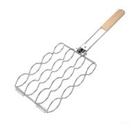 Griglia per pannocchie con rivestimento antiaderente e manico in legno per un facile capovolgimento e blocco sicuro, compatibile con griglie a gas, carbone e falò