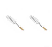 Griglia per pesce in acciaio inox con manico in legno per barbecue, 56 x 12 cm, per grigliare pesce, bistecche e salsicce, compatibile con griglie elettriche a gas e carbone