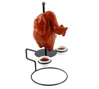 Griglia per Pollo, griglia per Barbecue, in Acciaio, Supporto con Tazze per Salse, Supporto per affumicatore, per Grigliare