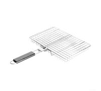 Griglia pieghevole per pollo, pesce e verdure, con corpo in acciaio al carbonio e manico in legno di pioppo per un controllo confortevole