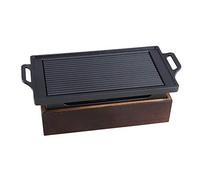 Griglia portatile per barbecue, Griglia for barbecue coreana in lega di alluminio, piastra in pietra Maifan, base in legno, diverse dimensioni(35cm*21cm)