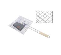 GRIGLIA QUADRA BARBECUE DOPPIA GRILL MANICO LEGNO GRATICOLA ARROSTO PESCE 28X28C
