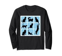 Griglia quadrata blu sagome di gatto Maglia a Manica