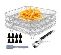Griglia quadrata per friggitrice ad aria, 20,3 cm, in filo metallico, antiaderente, in acciaio inox, impilabile, per verdure, pancetta, carne, toast, cottura alla griglia