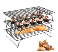 Griglia Raffreddamento Dolci Impilabile 3 Livelli, Grigliadiraffreddamentoper Torta Antiaderente Acciaio Inox 40x25cm, Accessori Cottura Cucina Resistente Pieghevole per Biscotti, Cupcake, Biscoestti