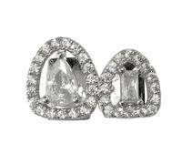 Griglie A Forma Di Doppio Dente Placcate In Oro Hip Hop, Griglie Di Diamanti Traforate Alla Moda, Gioielli Per Feste Cosplay, Per Uomini E Donne(Silver)