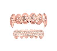 Griglie di Diamanti Placcate in Oro 18 Carati, Denti Superiori Placcati in con Zanna Vampiro Dracula, Croci Ghiaccio(Rose gold)