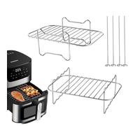 Griglie per Friggitrice ad Aria Doppia 7,6L-10L, Set di 2 Accessori in Acciaio Inossidabile 304 con 4 Spiedini, Compatibili con Ninja AF300EU AF400EU, Cosori, Cecotec, Ultenic e altre Airfryer