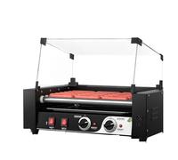 Grill a rullo per hot dog con rulli antiaderenti, vassoio antigoccia rimovibile e coperchio, doppio controllo della temperatura per salsicce cotte perfettamente, ideale per colazione e snack