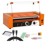 Grill a rullo per hot dog con rulli antiaderenti, vassoio antigoccia rimovibile e coperchio, doppio controllo della temperatura per salsicce cotte perfettamente, ideale per colazione e snack