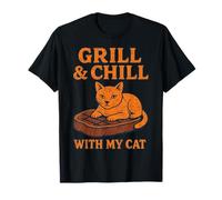 Grill And Chill with My Cat - Bistecca e Umorismo felino Maglietta