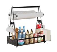 Grill Caddy, contenitore per utensili da barbecue, con porta asciugamani di carta e 4 ganci, in metallo, accessori da campeggio, organizer per cucina all'aperto