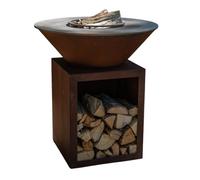 Grill’Chic - PACK SCOPERTA - Braséro Plancha BBQ Classique 100x90 cm a Singola Vasca in Corten con Mobile Porta-Legna + Griglia + Stop-Food