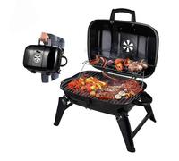 Grill esterno pieghevole compatto, fumatore in acciaio inossidabile con manico isolato e camino, carbone da tavolo per campeggio Go-ANYWHOWH