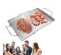 Grill Plate, Barbecue Pan, Stainless Steel Tray with Handle, Outdoor Cookware Accessory, Caldo-Resistant Tool for Camping, Picnic, Tailgating, Backyard Cooking, Travel BBQ Kit