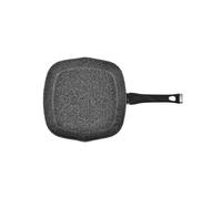 Grill Quadrata Antiaderente Ideale per Carne e Pesce - Padella Grill Antiaderente per Cottura senza Olio, in Alluminio e Manico in Bakelite, 28x28cm, Nero