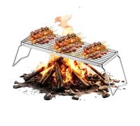 Grill Rack, Folding BBQ Rack, Stainless Steel Cooking Grid, Portable Fire Pit Griddle, Outdoor Barbecue Accessory, Ideale per Chicken, Beef, Vegetables, Meat, Mushroom, Camping, Hiking
