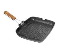 Grill Rettangolare Antiaderente | Grill Antiaderente | Grill in Alluminio Pressofuso con Manico Pieghevole in Legno per Carne, Pesce e Verdure 35x25