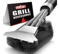 GRILLART BR-8529 BR-8529 - Spazzola per griglia e raschietto con manico Deluxe, spazzola per la pulizia della griglia della griglia del barbecue e della griglia del carbone a raggi infrarossi, per
