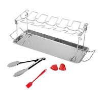Grilletto per Cosce di Pollo con Leccarda - Supporto Girarrosto per Pollo | 12 Posti in Acciaio Inox Resistente al Calore con Leccarda per Cottura alla Griglia, al Forno E BBQ