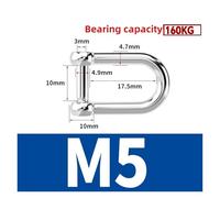 Grilli a D diritti M5 M6 M8 M10 M12 in acciaio inossidabile 304 corto, con vite a esagono incassato, ganci for grilli a D, attrezzatura for barche(D-M5-1Pcs)