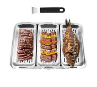 Grilling Basket, Grill Basket Set, Acciaio inossidabile Flat Bottom with Secure Grip and Shallow Mouth Design for Fish, Meat, Shrimp, Picnics, Beach Parties, BBQ, 16.54x11.02 Inches