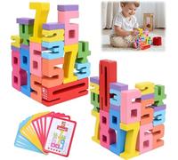 Grillix Number Blocks, Wooden Number Building Blocks con 20 Pezzi Blocchi Digitali e 15 Apprendimento Carte, Impilare, Colorati, 3D Puzzle, Playset da Costruzione Numerici per Bambini dai 3 Anni in su