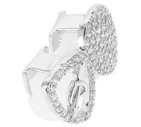 Grillz Denti Diamanti Argento Doppio Dente Cuore, Stagione di Halloween | Zircon e Rame, Design Cavo a Cuore Trafitto, per Denti Hip Hop e Costumi Rap