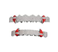 Grillz Hip Hop In Rame Placcato Oro 18 Carati, Griglie Con Zanne Da Vampiro, Griglie Con Diamanti Ghiacciati, Da Indossare Tutti I Giorni, Per Halloween E Feste, Unisex(Silver)