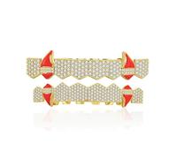 Grillz Hip Hop In Rame Placcato Oro 18 Carati, Griglie Con Zanne Da Vampiro, Griglie Con Diamanti Ghiacciati, Da Indossare Tutti I Giorni, Per Halloween E Feste, Unisex(Gold)