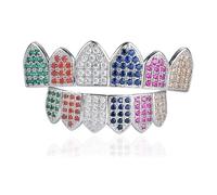 Grillz Multicolore Arcobaleno, Denti Placcati in Oro 18 Carati con Cappuccio Superiore e Inferiore Ghiacciato, Set di Griglie per Bocca Eleganti(Silver)